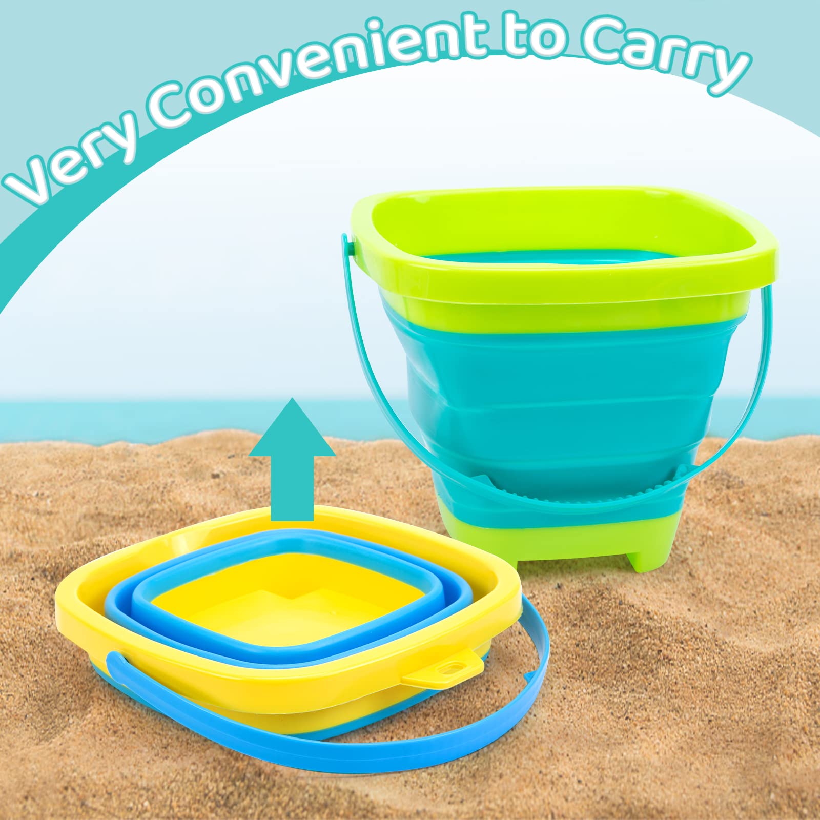 Shindel 3Packs Foldable Beach Bucket Set, 2L Silicone Collapsible Toy Buckets for Kids, Multi Purpose for Fun Summer Activities, Camping Gear, Beach Essentials, Easter Buckets