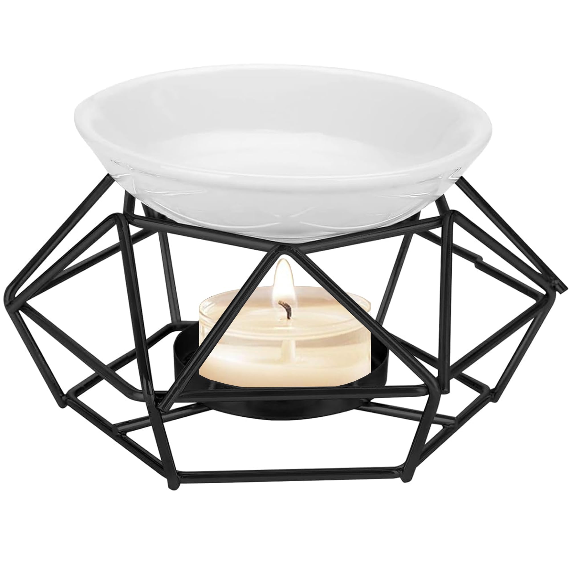 XFLYP Candle Aroma Burner, Metal Essential Oil Burner Wax Melt Burner with Ceramic Bowl, Geometric Ceramic Essential Oil Candle Holder Home Office Decoration
