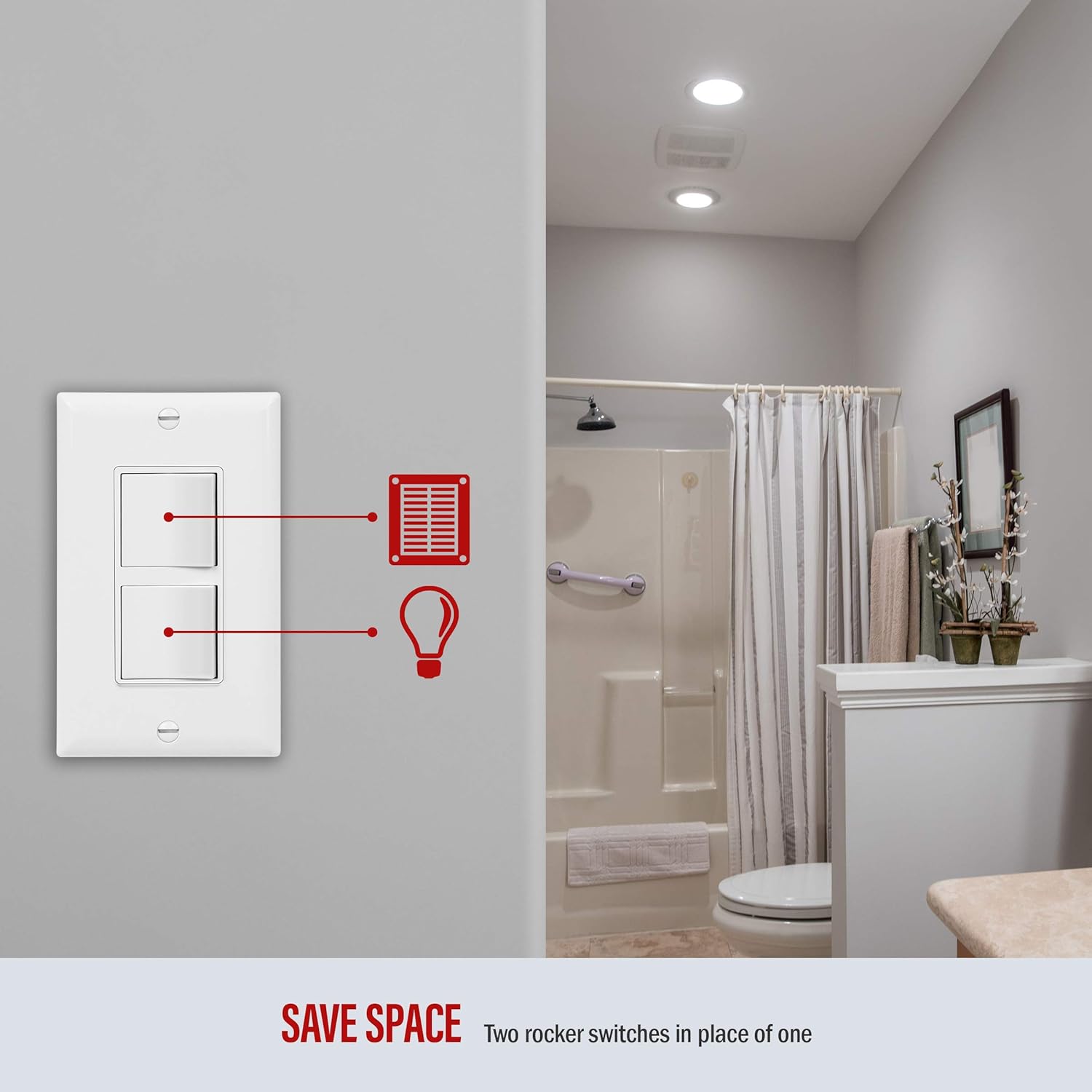 ENERLITES Double Paddle Rocker Decorator Switch, Ground terminal, Clamp-Type Back Insert Wiring, Copper Wires Only, Single Pole, Residential Grade, 15A 120-277VAC, 62834-W-N, White (New Model) - - 