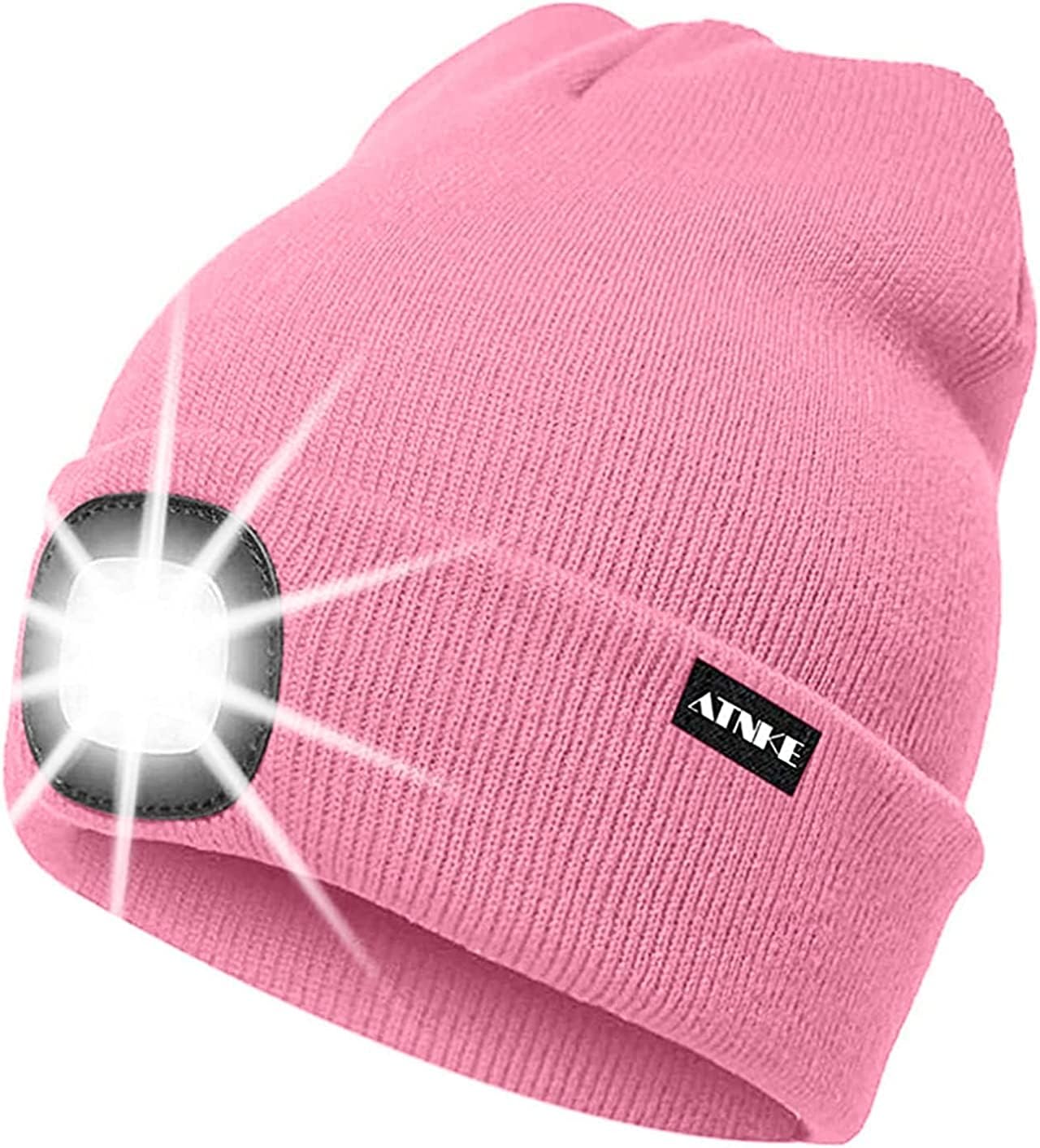 ATNKE LED Lighted Beanie Cap,USB Rechargeable Running Hat Ultra Bright 4 LED Waterproof Light Winter Warm Gifts for Men and Women/Pink — image 1