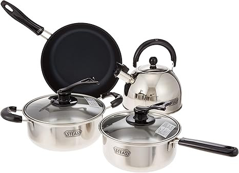 Amazon Co Jp 和平フレイズ 調理器具 4点セット スティージー Ih対応 片手鍋18cm 両手鍋cm フライパン24cm 笛吹ケトル2 5l 着脱式ハンドル Ma 9678 ホーム キッチン