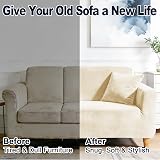 Yeahmart Thick Velvet Sofa Cover 2 Seater Premium Stretch Slipcover Beige view 4