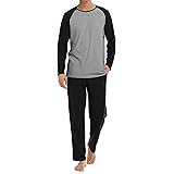 DAVID ARCHY Men's Cotton Raglan Sleepwear Long Sleeve Top & Bottom Pajama Lounge Set