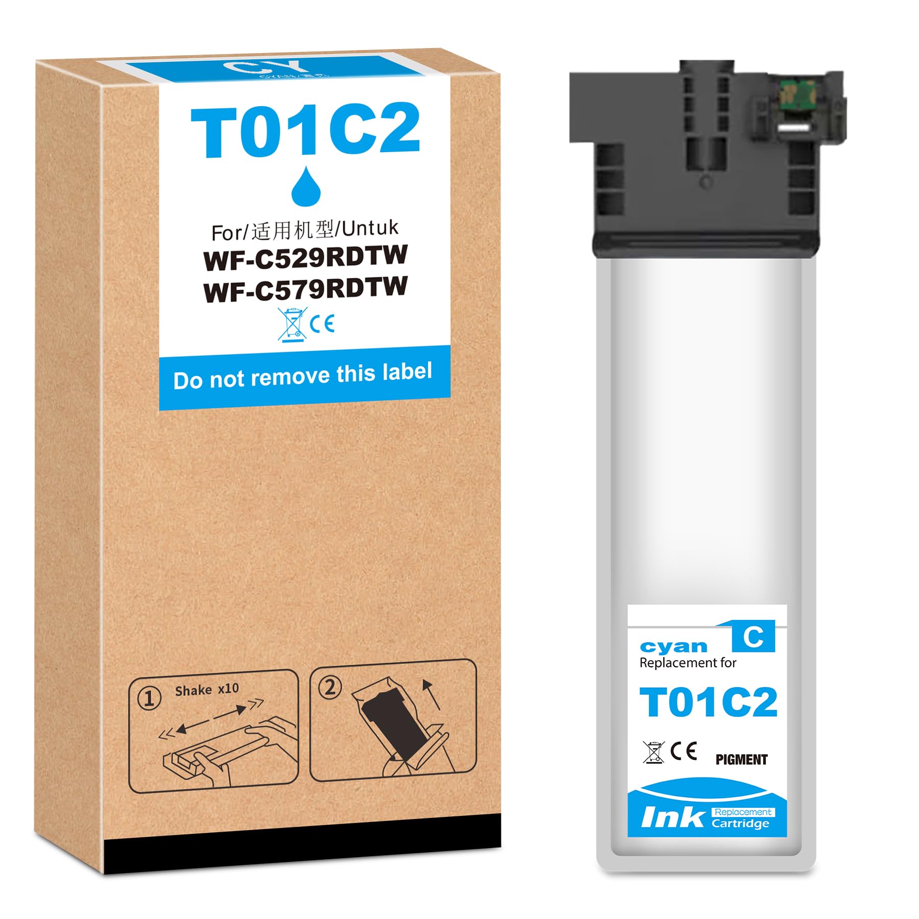 Yongairuink Remanufactured Ink Cartridge Replacement for T01C2 Cyan Ink for WF-C529RDTW, WF-C579RDTW, WF-C579 W Series Printer, 1 Pack