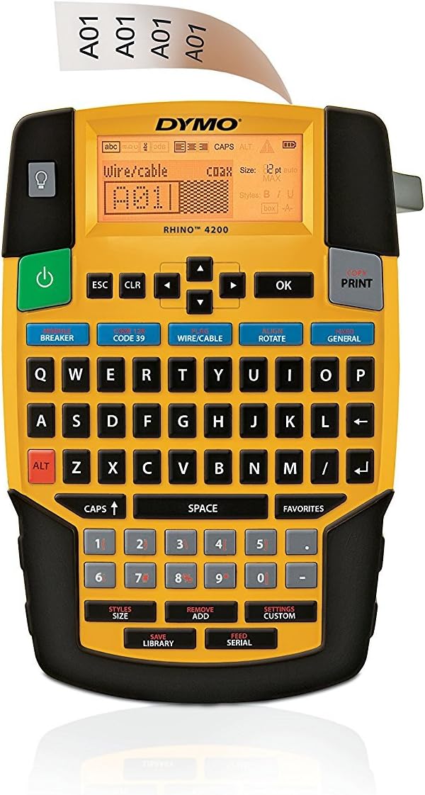 DYMO Rhino 4200 Industrial Label Maker Carry Case with Roll of 1/2 All-Purpose Vinyl Labels, Black on White (1835374) : Printer Labels : Office Products