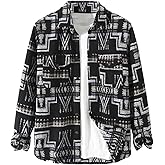 VIEWON Men's Casual Aztec Print Button Down Woolen Long Sleeve Lightweight Lapel Western Shacket Jacket Coat