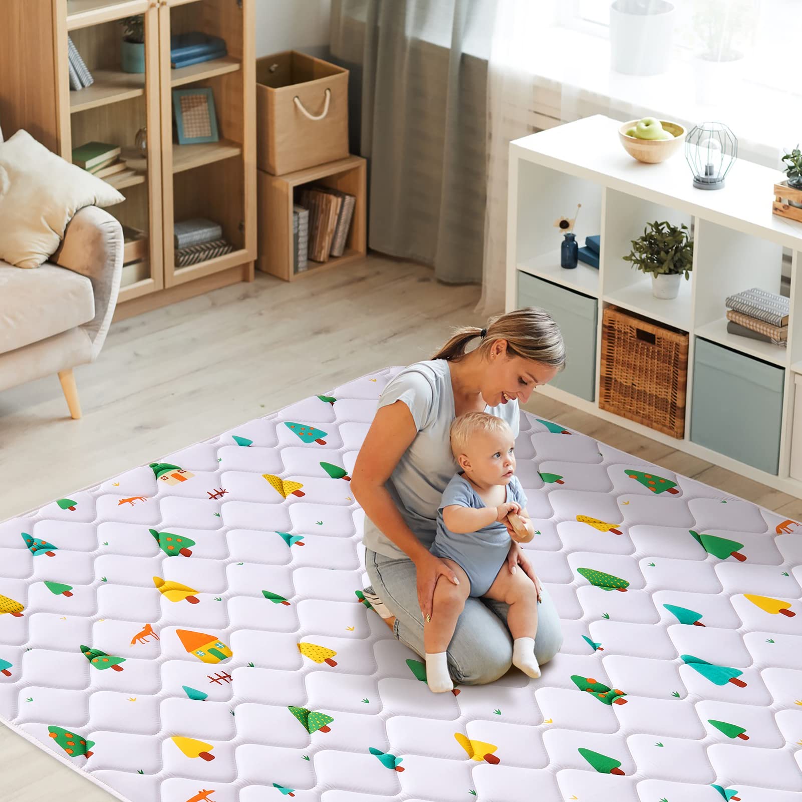 Odorless Premium Foam Baby Play Mat, Soft Microfiber Fabric Crawling Mat for Floor- Comfortable and Hypoallergenic, Non-Slip Cushioned Floor Playpen mat for Infants,Babies,Toddlers