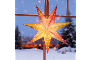 Mudder 19.7 Inch Christmas Star Paper Lantern 7 Pointed Christmas Window Lantern with 10 LED Light Strings Hanging Pendant Xmas Tree Ornaments for Holiday Decor Home(Classic,Holographic Rainbow)