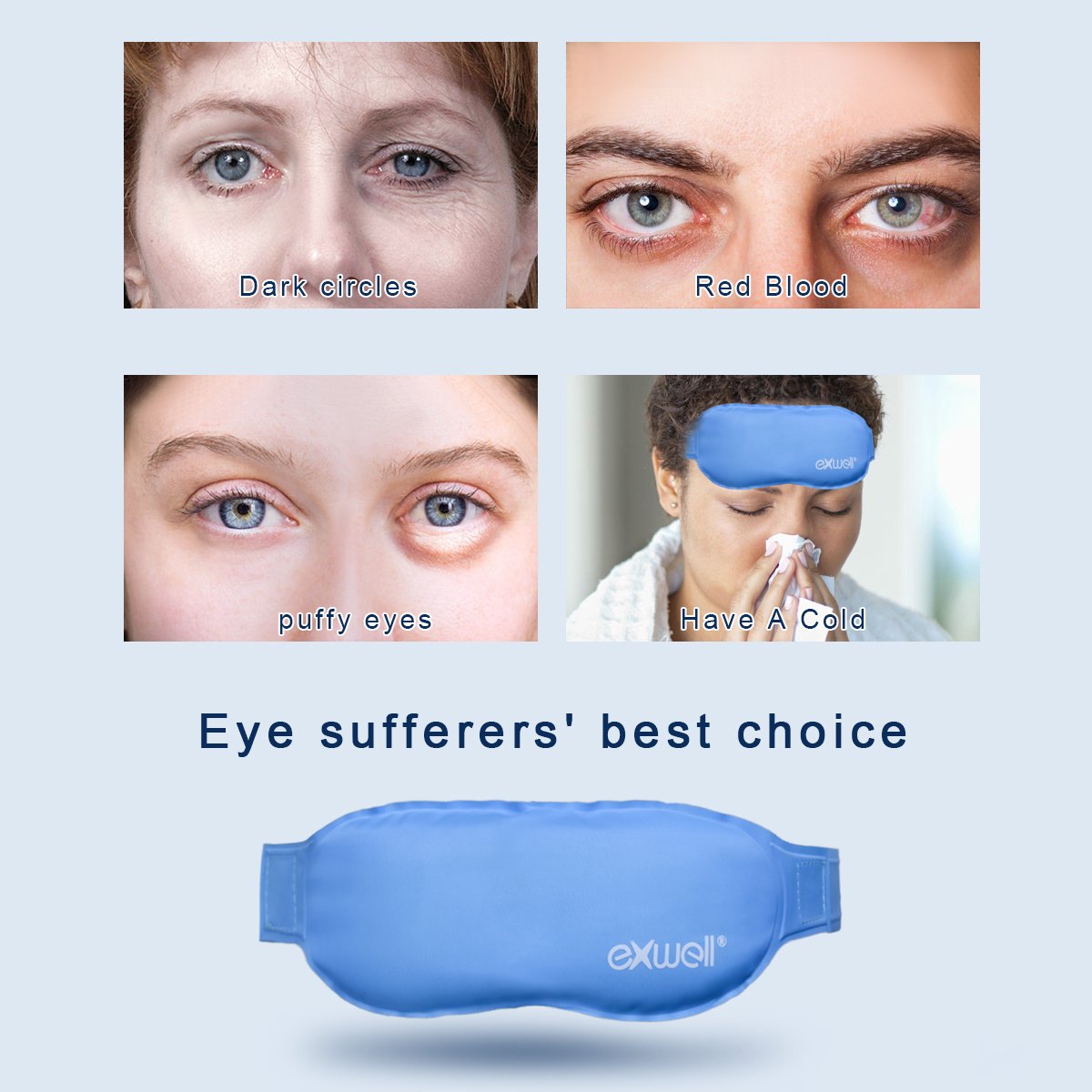 Eye Mask,Exwell Sleeping Mask With Strap for Hot/Cold Therapy,Reusable Gel Eye Mask for Reducing Puffiness,Dry eye,Fatigue,Bruises,Tension,Eyelid Glands,Itching