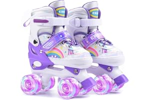 ERNAN Roller Skates,Kids Roller Skates,Girls Roller Skates,4 Size Adjustable Toddler Roller Skates with Light up Wheels for for Beginner Kids Girls & Boys