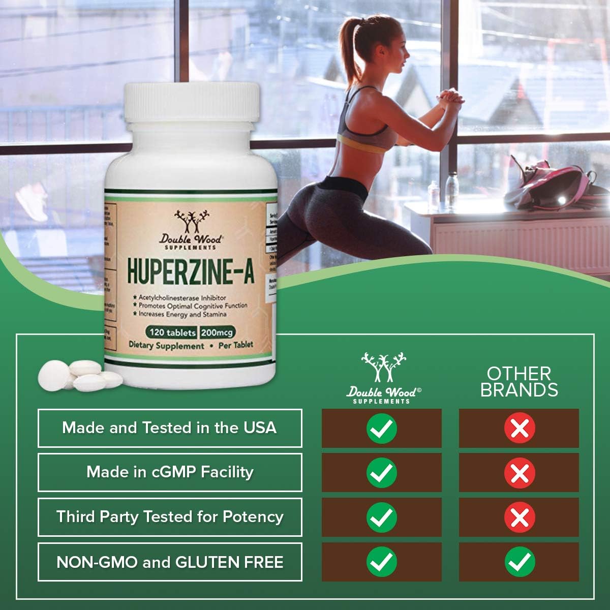 Huperzine A 200mcg (Third Party Tested) Made in The USA, 120 Tablets, Nootropics Brain Supplement to Promote Acetylcholine, Support Memory and Focus by Double Wood Supplements: Health & Personal Care