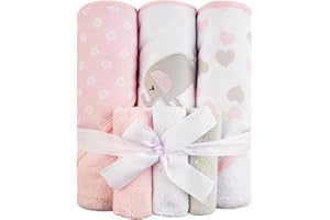 Viviland Baby Towels and Baby Wash Cloths Set Hooded Baby Towels Baby Wipes Absorbent Bath Face Towels Burp Cloths or Face Towels for Girl Boy 6-Pack Size 28 x 28 Inch(Elephant)