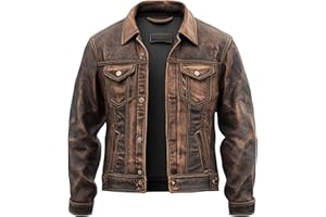 YOLOJACKETS Men's American Fashion Vintage Western Style Distressed Real Lambskin Motorcycle Leather Trucker Jacket Men