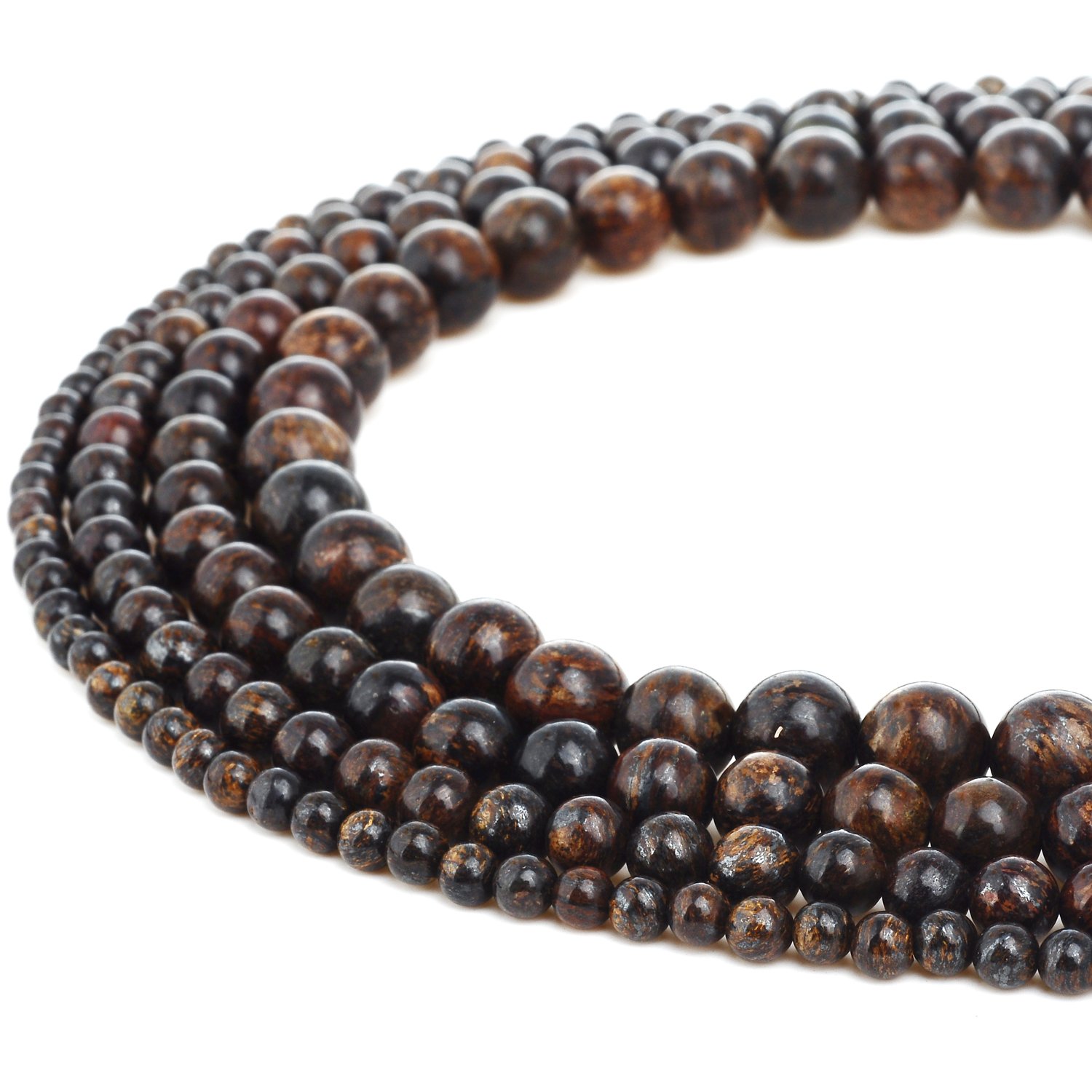 RUBYCA Natural Bronzite Gemstone Round Loose Beads Bronze for DIY Jewelry Making 1 Strand - 8mm
