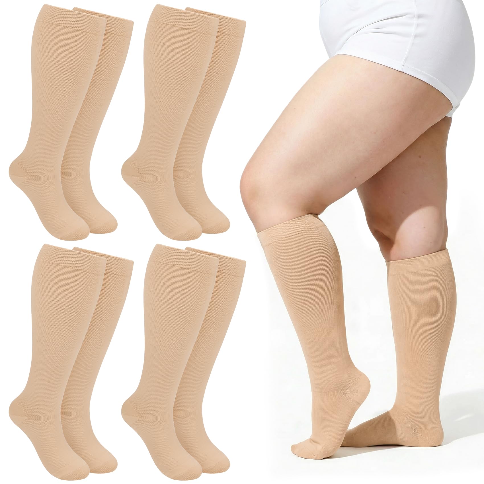 Photo 1 of Plus Size Compression Socks for Women Men Wide Calf L/XL-5XL (15-20mmhg) Knee High Socks Support Compression Stockings for Nurses and Flying