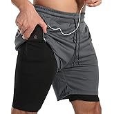 JWJ Men's Running Athletic Workout Sports Mens 2 in 1 Shorts Breathable Gym Short for Men with Pocket