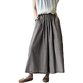 Minibee Women's Linen Palazzo Pants Casual Wide Leg Gingham Pant Boho Plaid Loose Trousers with Pockets