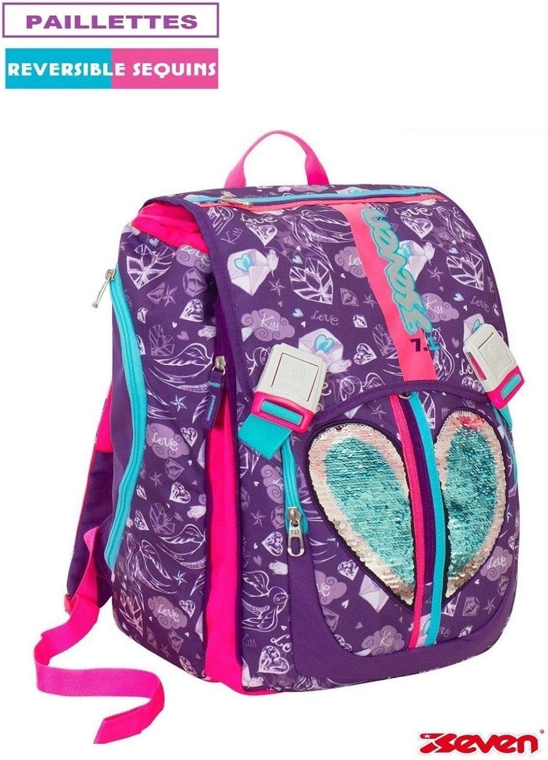 Courage Au Cœur Et Sac à Dos Seven - Sac à dos Cœur Réversible, 201001849_000: Amazon.fr: Vêtements