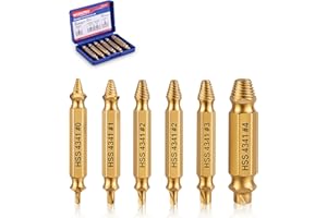 WORKPRO 6PCS Stripped Screw Extractor Set, Titanium Coated Broken Bolt Extractor Kit, Easy Out Damaged Screw Removal Tools, 4341 HSS Reverse Drill Bits with Portable Case