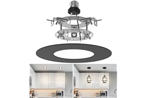 tebio Recessed Can Light Conversion Kit for R5 and 6 Ceiling Fixtures - Pendant/Hanging Light Upgrade, Compatible with Ceiling Fans, Includes 7¾" Flat Steel Medallion, Black Finish