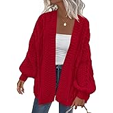 PRETTYGARDEN Women's Cable Knit Open Front Spring Sweater Lantern Long Sleeve Chunky Cardigan Sweaters Trendy Outerwear Coats