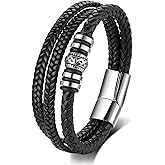 Mens Womens Braided Leather Bracelet Handmade Personalized Bracelets Three Rows of Cowhide Woven Bracelet Graduation Gift To My Son