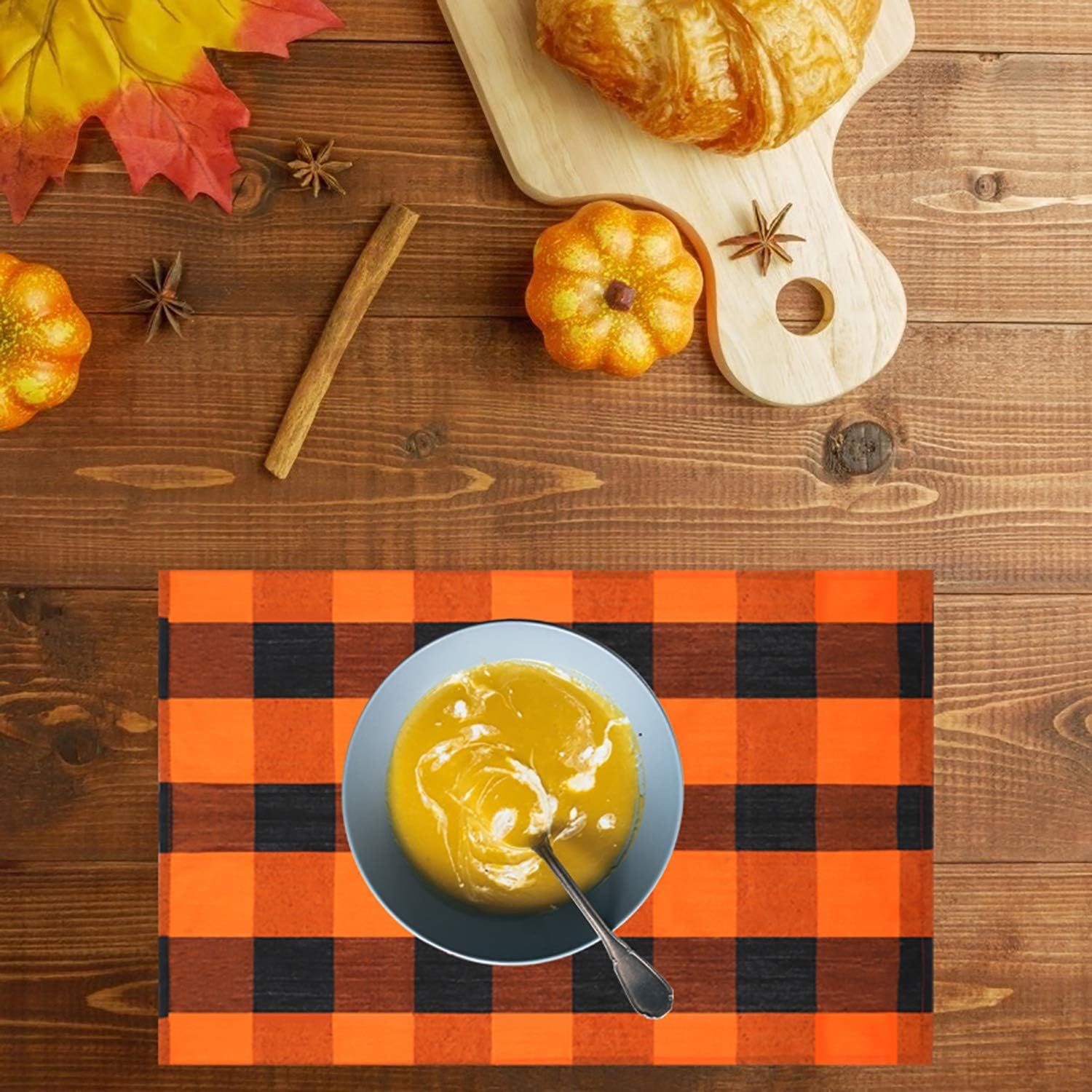 Wusteg 8 Packs Fall Place Mats Halloween Table Place Mats Cotton Family Tabletop Cloth Orange Black Buffalo Chech Plaid Decor Cloths for Home Restaurant Outdoor Daily Use, 15.7 x 23.6 Inches: Home & Kitchen