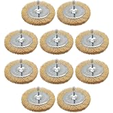 10PC Brass Coated Wire Wheel Brush Kit for Drill, 4 inch Crimped Cup Brush with 1/4-Inch Shank,0.13mm Coated Brass Wire Brushes, for Fast Removal of Rust, Paint and Scale from Metal and Wood