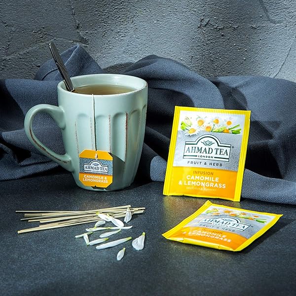 AHMAD TEA HERBAL TEA, CAMOMILE & LEMONGRASS TEABAGS, 20 CT (PACK OF 1) – DECAFFEINATED & SUGAR-FREE
