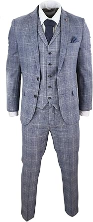 Costume Homme Gris Bleu Carreaux Prince De Galles 3 Pièces Style Tweed Années 20 Peaky Blinders Coupe Slim