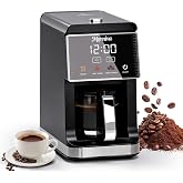 Morniva Drip Coffee Maker with Built-In Grinder 5-Cup | Grind &amp; Brew Coffee Machine with 24H Programmable Timer, 3 Grind Settings, Fresh Ground Coffee Maker for Home &amp; Office