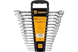 DEKOPRO Combination Wrench Set,Metric,15-Piece,8-22mm,Chrome Vanadium Steel, with Plastic Tray