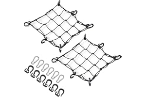 Navaris Small Motorcycle Cargo Nets (Set of 2) - 15.7" x 15.7" Bungee Net for Motorcycles - Elastic Netting with Plastic Hook