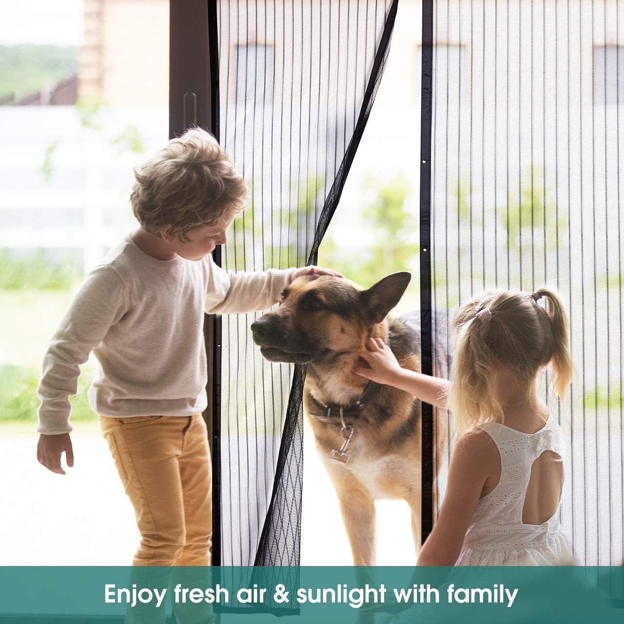 Homitt Magnetic Screen Door with Heavy Duty Mesh Curtain and Full Frame Hook&Loop, Hands Free, Pet and Kid Friendly, 39” x 83”, Black - - 