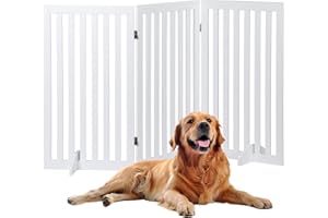 PET REPUBLIC Freestanding Pet Dog Gate 36 Inch Foldable Fence Indoor 3 Panel Extra Wide Wooden Dog Door for Stairs Hallways Doorways