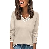 WIHOLL Lightweight Sweaters for Women Long Sleeve V Neck Knit Outfits with Decorative Buttons