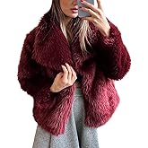 Wyeysyt Womens Faux Fur Coat Cropped Fluffy Shaggy Jacket Lapel Winter Warm Furry Short Coat