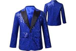 vastwit Kids Boys Shiny Sequins Suit Jacket Blazer One Button Tuxedo for Wedding Party Banquet Prom