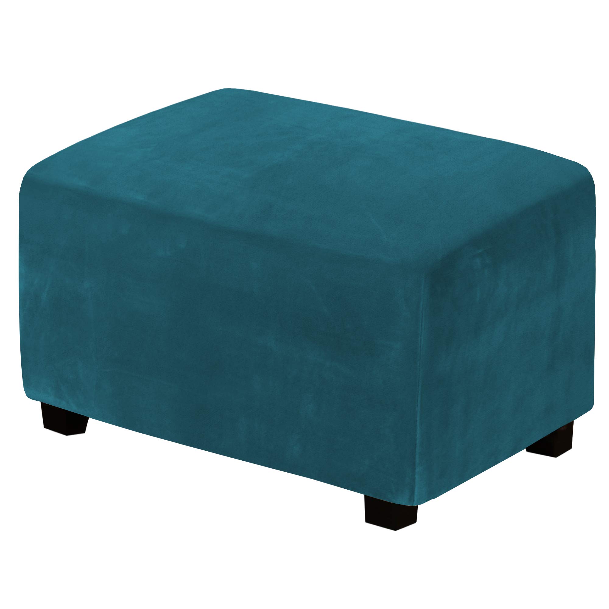 Photo 1 of H.VERSAILTEX Real Velvet Plush 1 Piece Form Fit Stretch Rectangle Folding Storage Covers Ottoman Slipcovers Removable Footstool Protect Footrest Covers Elastic Bottom Washable(X-Large, Deep Teal)