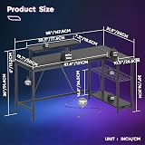 Bestier 58 Inch L-Shaped Gaming Desk with RGB Lights and Outlets view 3