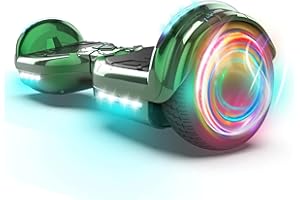 SUNDERWELL Electric Hoverboard for Kids, Hover board with Wireless Bluetooth Speaker and LED Flashing Wheel Lights, 6.5" All Terrain Hoverboard Max Speed 9 MPH, Max 165lbs​ (Chrome Green)