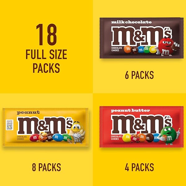 M&M’S MILK CHOCOLATE CANDY, HALLOWEEN VARIETY PACK, FULL SIZE, PACK OF 18, BULK CANDY CHOCOLATE INDIVIDUALLY WRAPPED