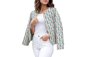 Yimoon Quilted Jackets for Women Reversible Floral Print Open Front Lightweight Cropped Puffer Jacket Outwear