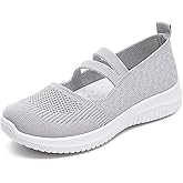 Gomehui Women Mary Jane Walking Shoes Comfortable Knit Flats Slip on Dress Shoes for Women Casual Nurse Flats Diabetic Shoes with Arch Support