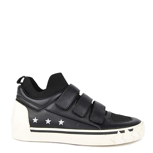 black leather velcro trainers