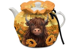 HELLHERO Highland Cow Tea Cozy for Teapot Cozies Tea Cosy Insulation Keep Warm Tea Pot Cozies Breakfast Teapot Dust Cover Kettle Quilt for Home Kitchen Holiday