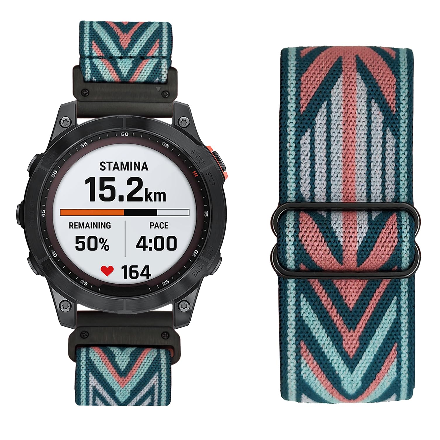 ahayo Elastic Watch Strap for Garmin Fenix 7X / Fenix 6X / Fenix 5X / Enduro 2, Upgraded Quick Fit 26mm Soft Stretchy Loop Nylon Wristband Strap for Garmin Tactix 7 Pro (Blue-Green)