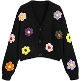 CIDER Women’s Floral Cropped Cardigan Cute Flower V Neck Button Down Trendy Sweater