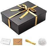 Mefleet 17x13x5 Inches Large Gift Box with Lid for Presents 1 Pack Big Deep Black Gift Boxes for Christmas, Birthday, Valentine's Day,Mother's Day Presents - Contains Crinkle Paper,Ribbon and Card