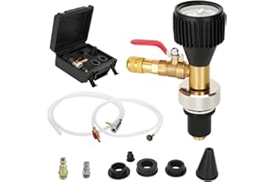 FUCETER Coolant Vacuum Refill Kit, Cooling System Leak Checker Radiator Vacuum Fill Kit Equip 1 US & 1 European Standard Splice, 4 Adapters for Pressure Testing, Leak Detection, Coolant Refill, Airlock Purge